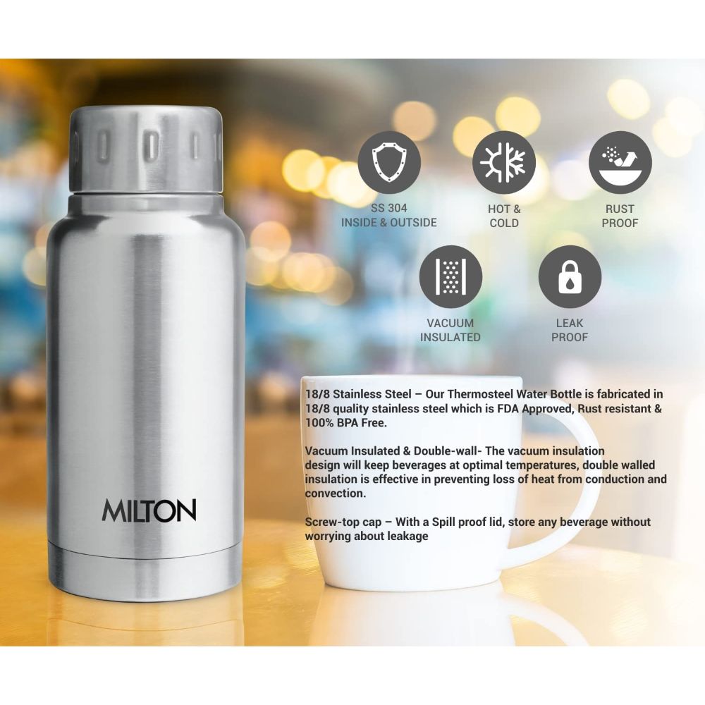 Milton Elfin 160 Thermosteel Hot & Cold Water Bottle, Silver, 160 ml