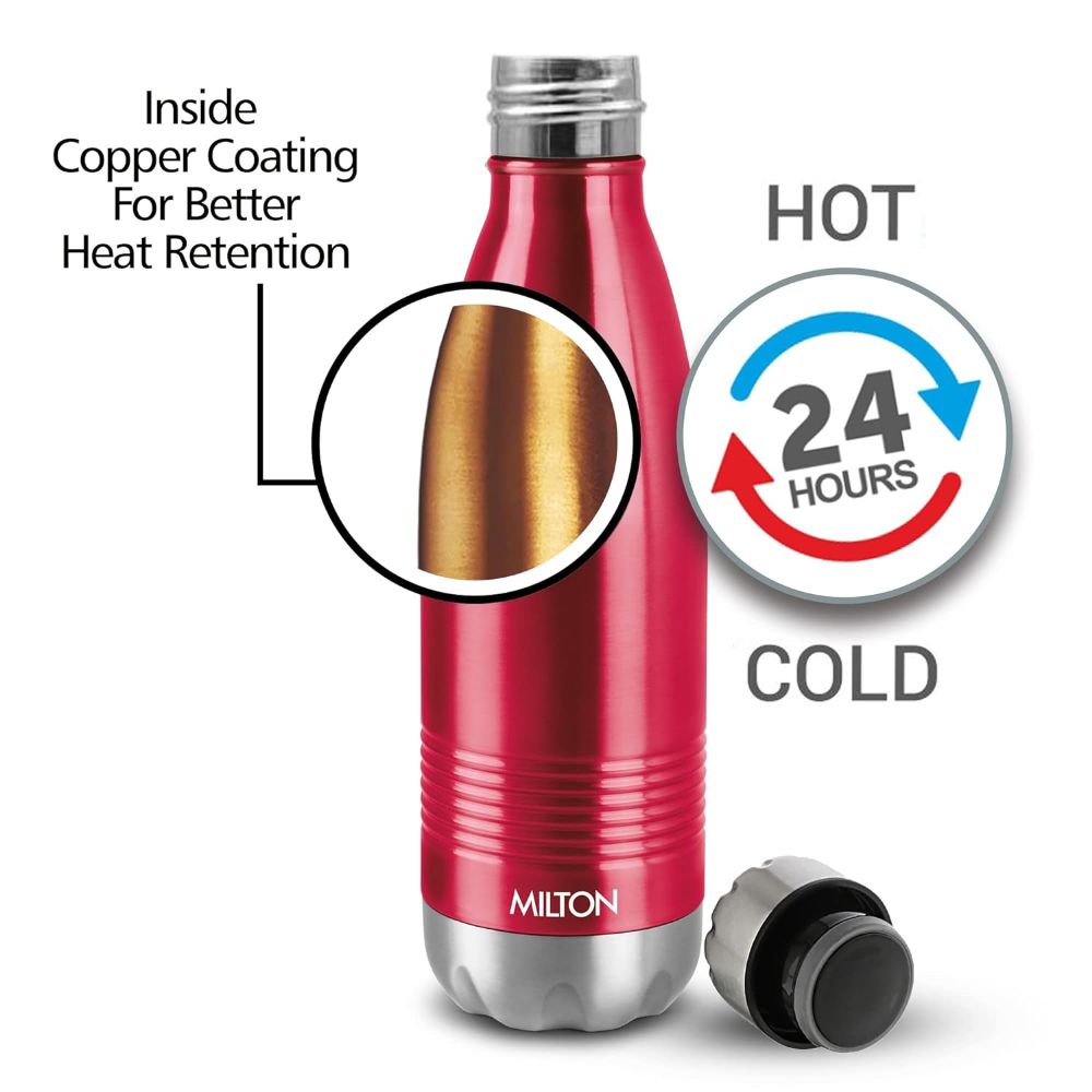 Milton Insulated Steel Bottles Thermosteel Duo Dlx,350 ml, Red