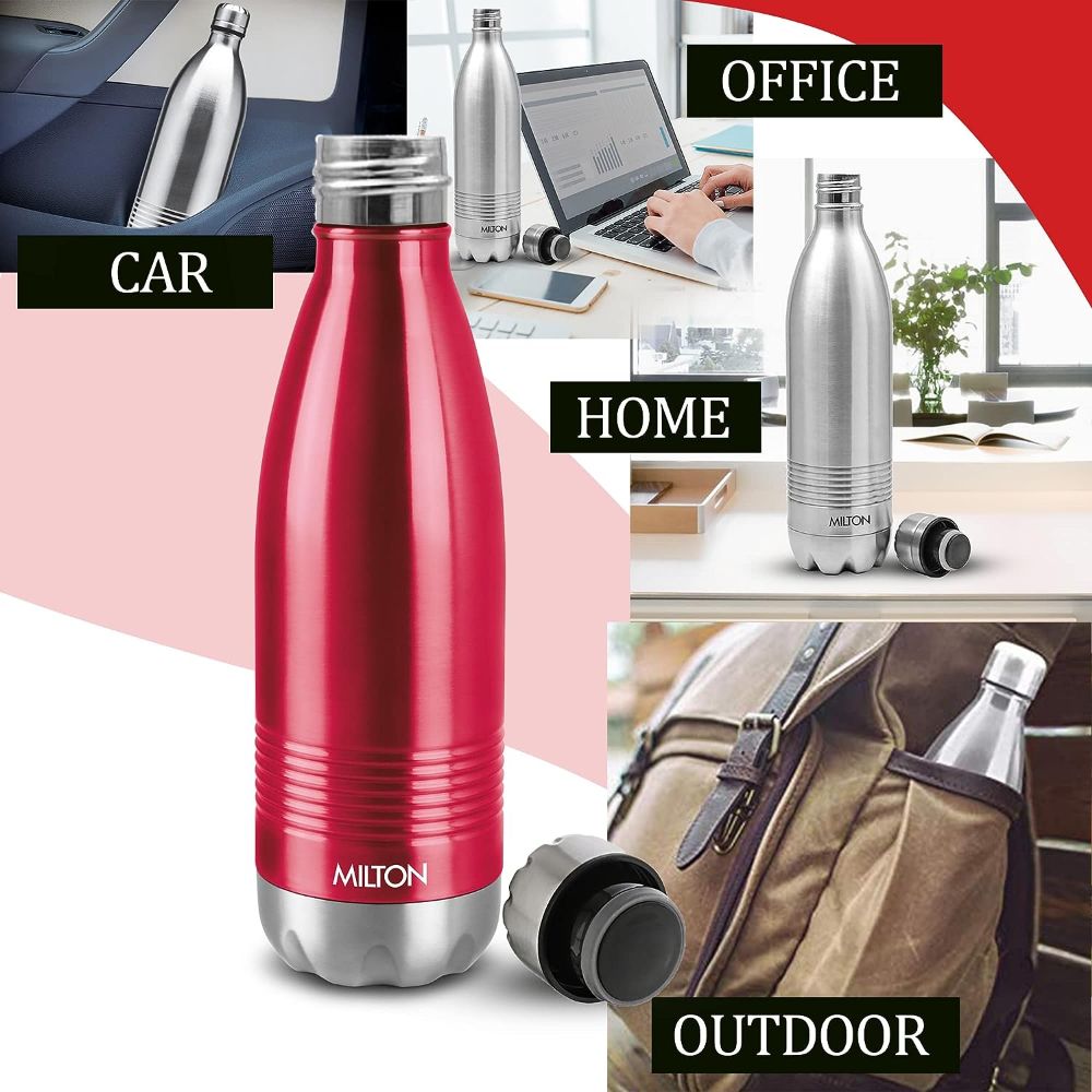Milton Insulated Steel Bottles Thermosteel Duo Dlx,350 ml, Red