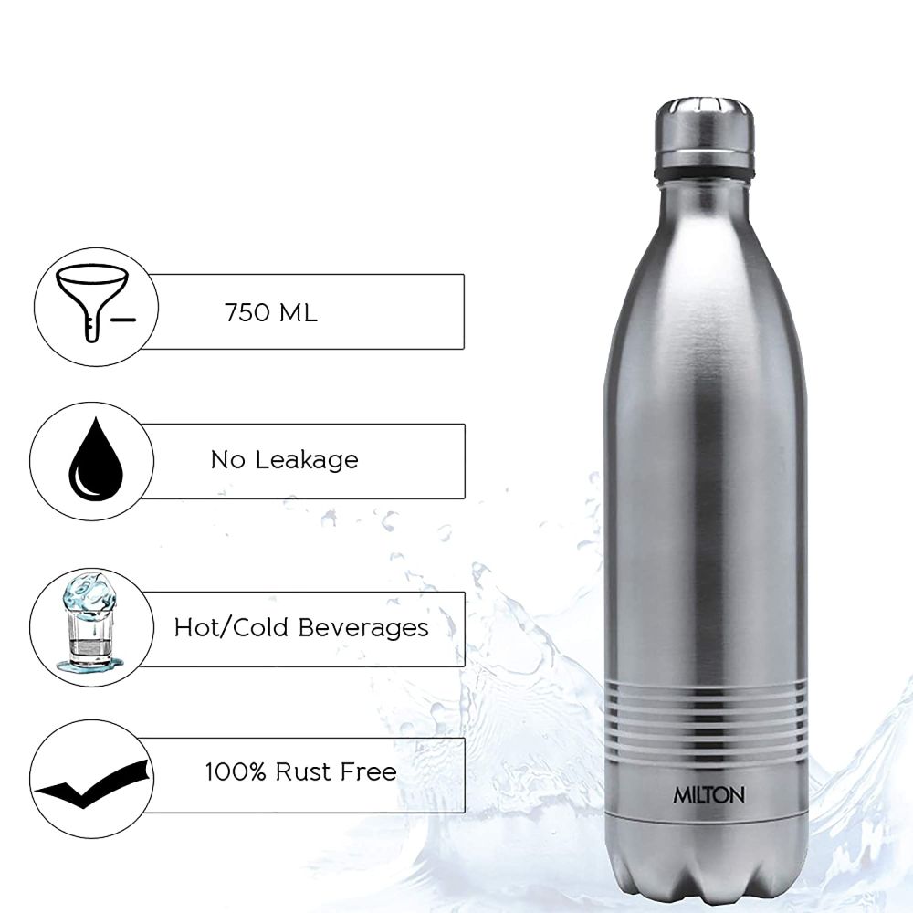 Milton Insulated Steel Bottles Thermosteel Duo 750 Dlx/ 700 ml, Steel Plain