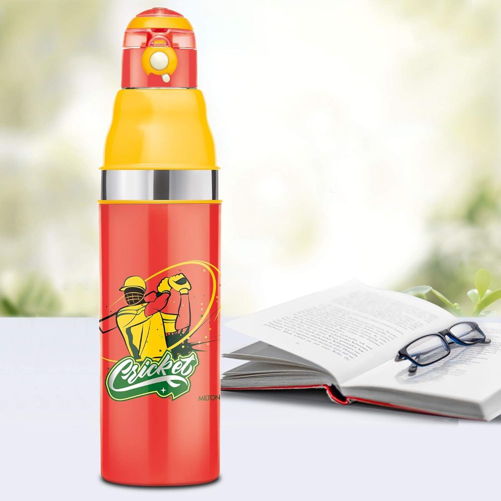 Milton KOOL STUNNER 900 Inner Steel Water Bottle for Kids, Red, 660 ml