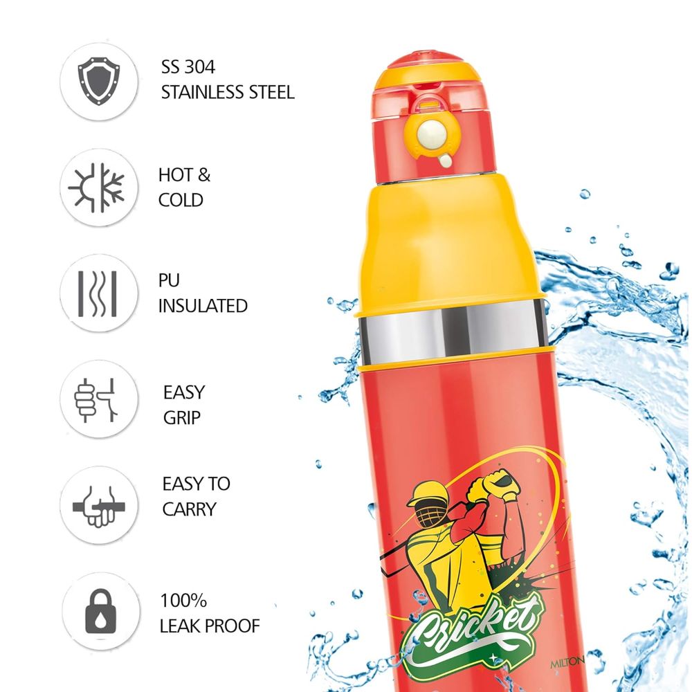 Milton KOOL STUNNER 900 Inner Steel Water Bottle for Kids, Red, 660 ml