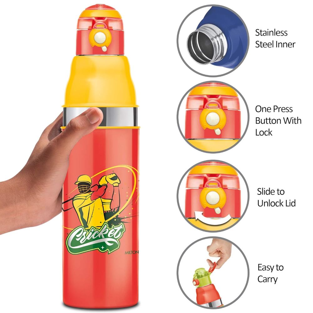 Milton KOOL STUNNER 900 Inner Steel Water Bottle for Kids, Red, 660 ml