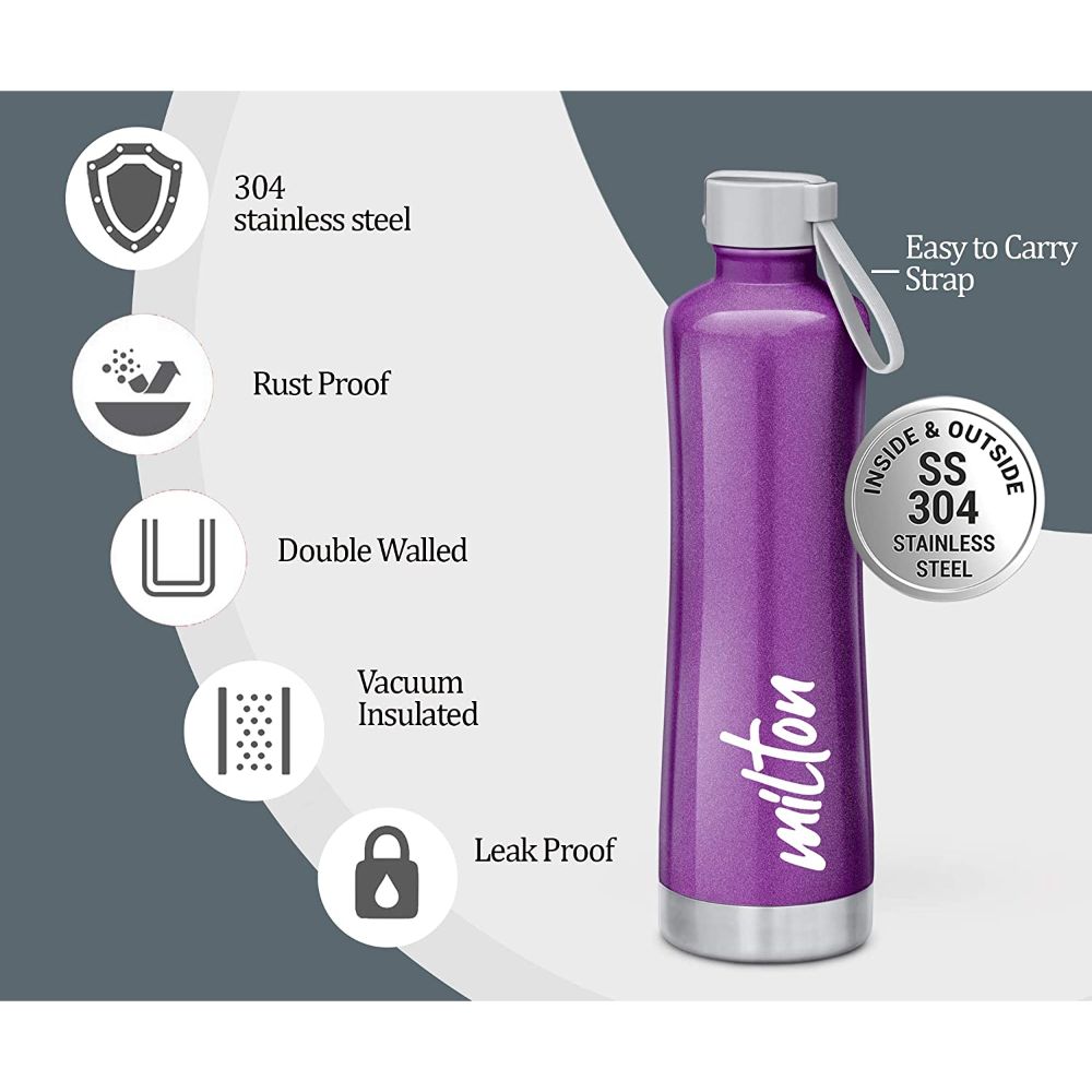 Milton Tiara-900 Thermosteel Water Bottle Hot & Cold Vacuum Insulated Flask, 750 ML, Purple