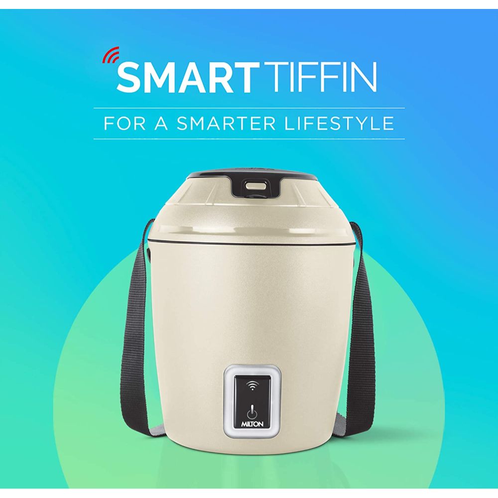 Milton Smart Electric App Enabled Tiffin, Set of 3, 300 ml Each, Beige | No Minimum Distance | Compatible with Alexa and Google Voice Assistants | Heat Scheduler | Heat from anywhere with App