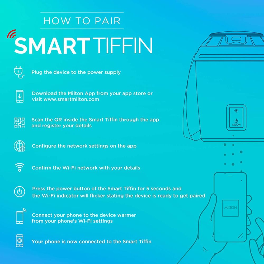 Milton Smart Electric App Enabled Tiffin Box With 3 Stainless Steel Containers, 300 ML Each, Maroon