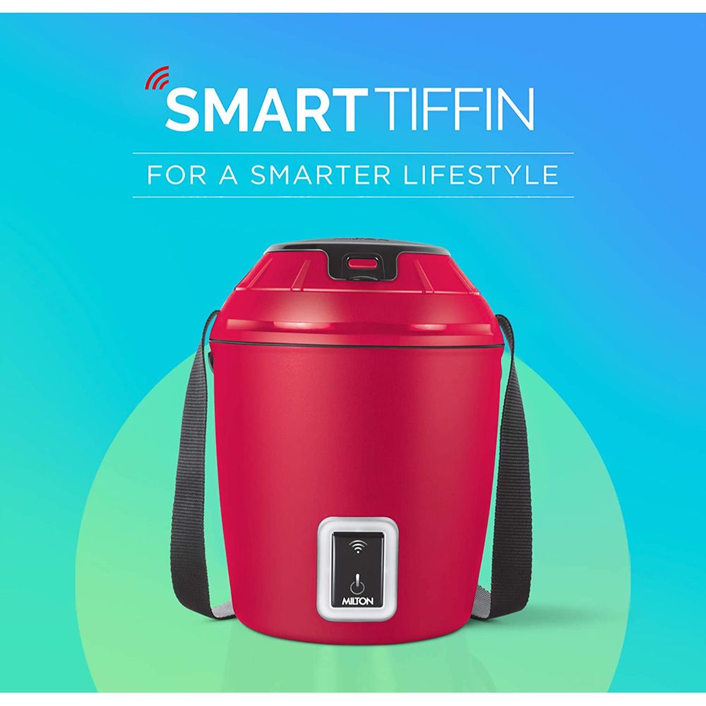 Milton Smart Electric App Enabled Tiffin Box With 3 Stainless Steel Containers, 300 ML Each, Maroon