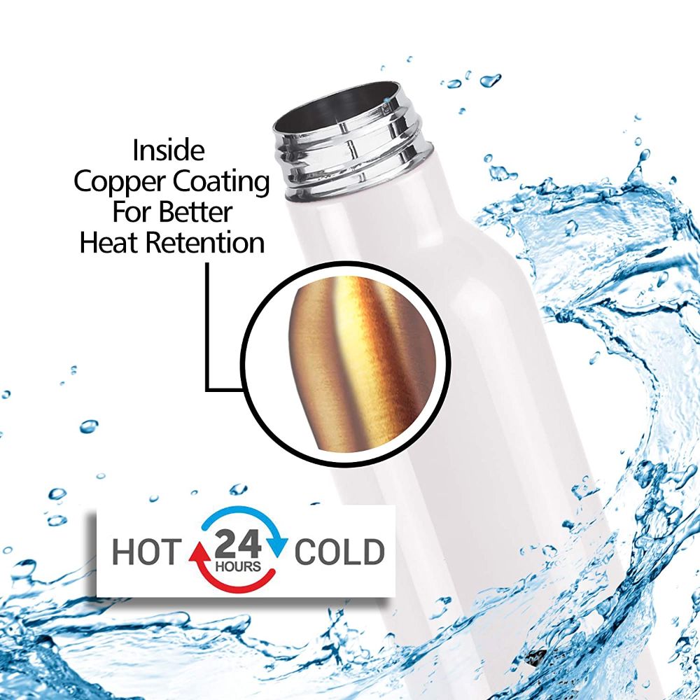 Milton Smarty-600 Thermosteel Water Bottle Hot & Cold Vacuum Insulated Flask, 490 ML, White