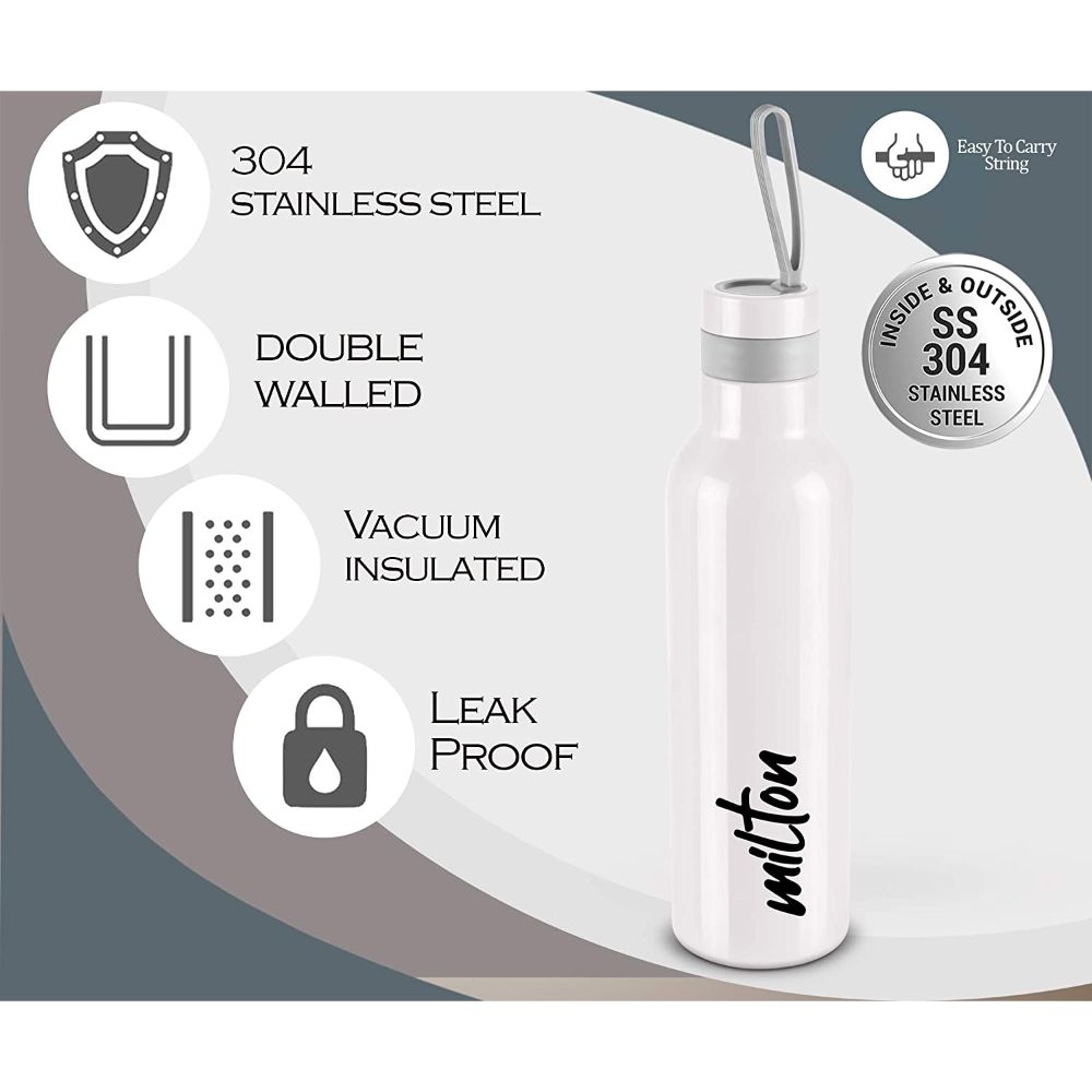 Milton Smarty-600 Thermosteel Water Bottle Hot & Cold Vacuum Insulated Flask, 490 ML, White