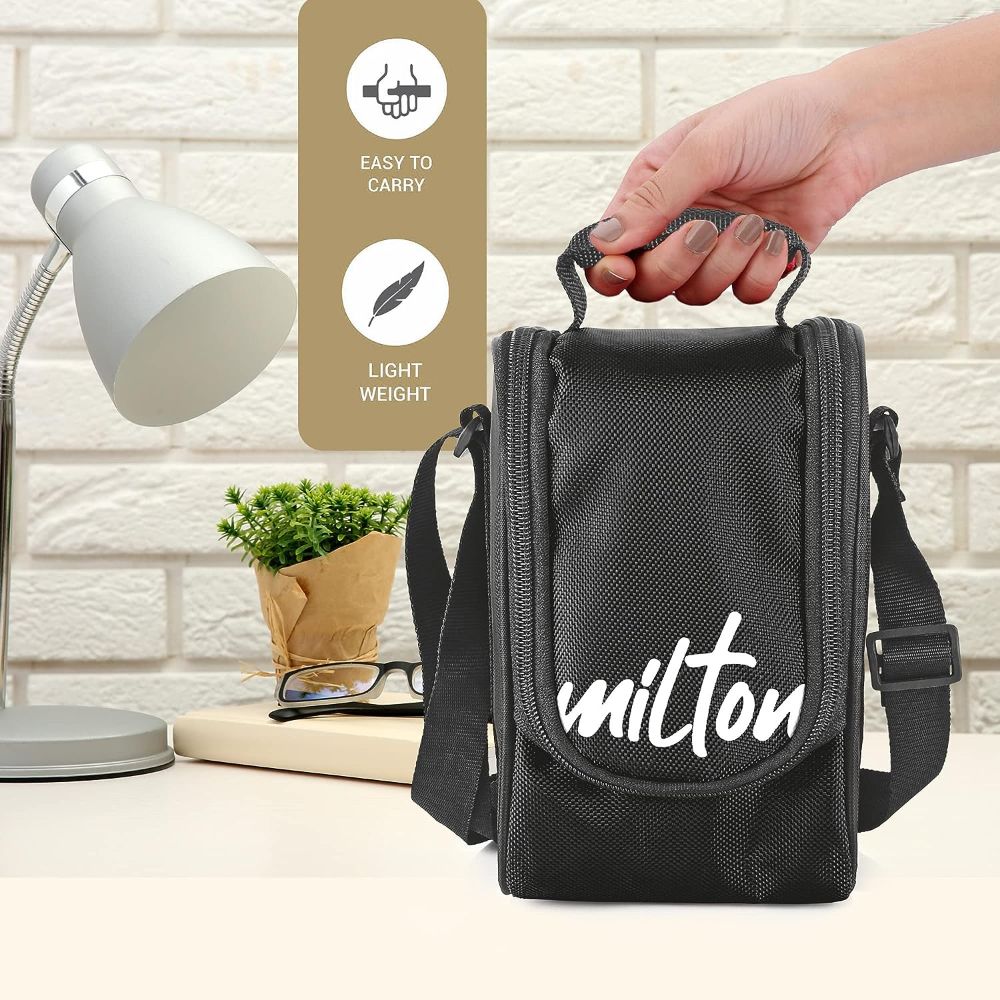 Milton TASTY LUNCH-4 Stainless Steel Lunch Pack With Bag, Black