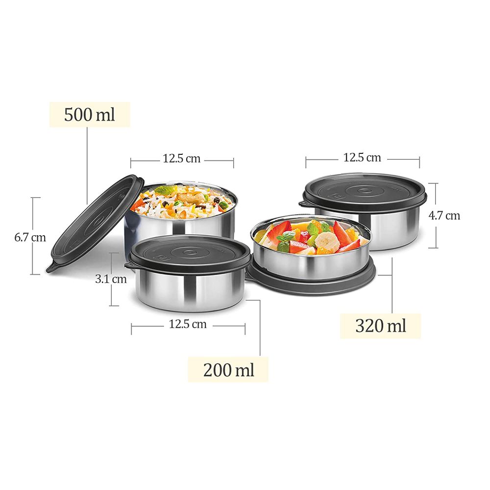 Milton TASTY LUNCH-4 Stainless Steel Lunch Pack With Bag, Cyan