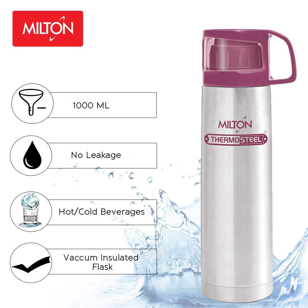 Milton Thermosteel Glassy Drinking Cup Lid, 1000 ml, Pink