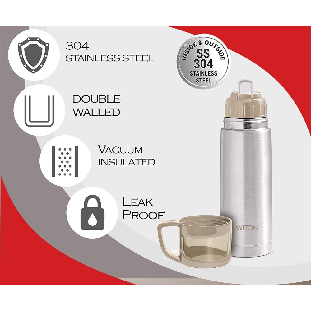 Milton Thermosteel Glassy Drinking Cup Lid, 350 ml, Grey