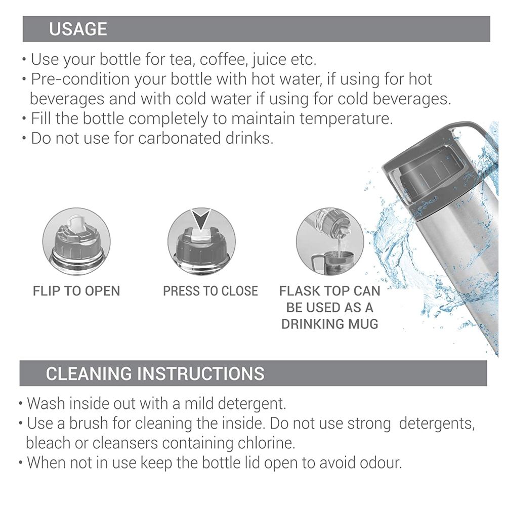 Milton Thermosteel Glassy Drinking Cup Lid, 350 ml, Grey