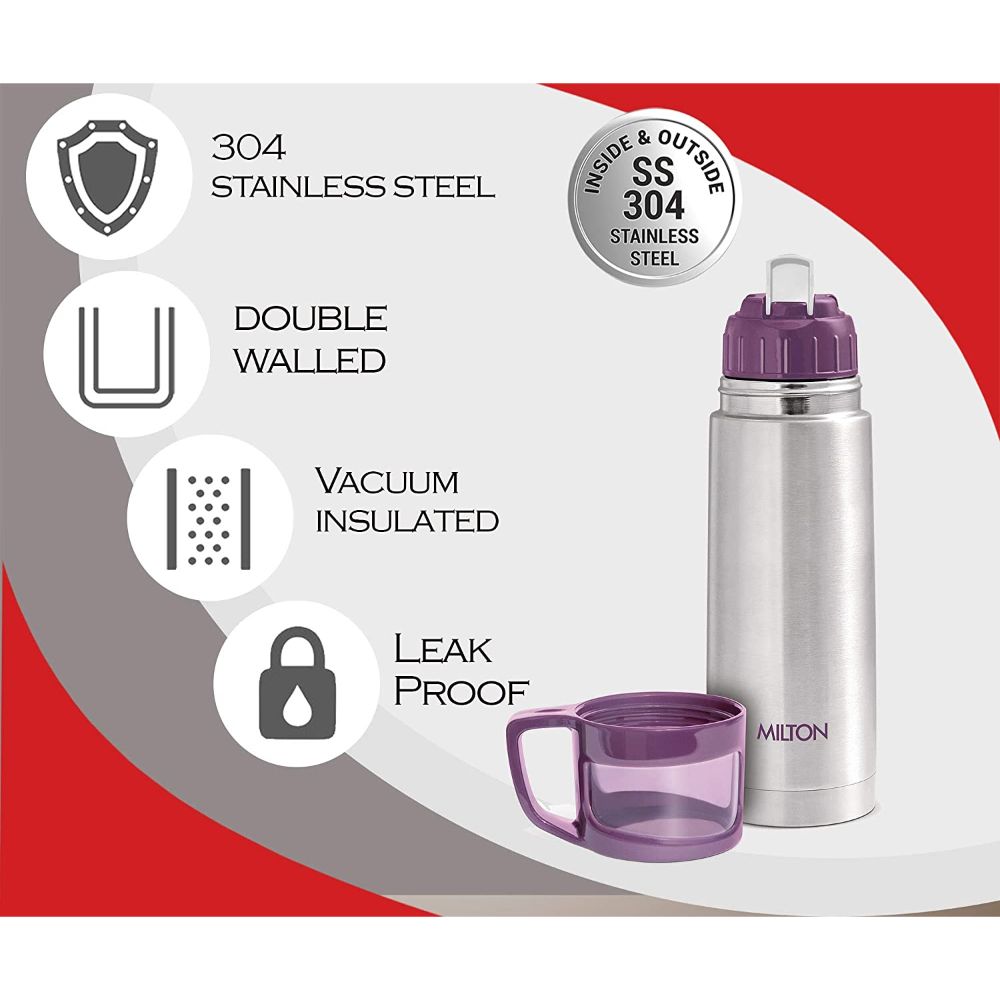 Milton Thermosteel Glassy Drinking Cup Lid, 350 ml, Pink