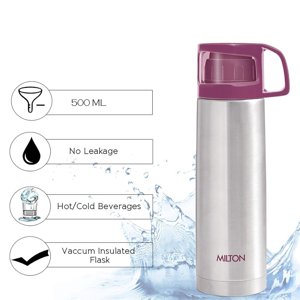 Milton Thermosteel Glassy Drinking Cup Lid, 500 ml, Pink