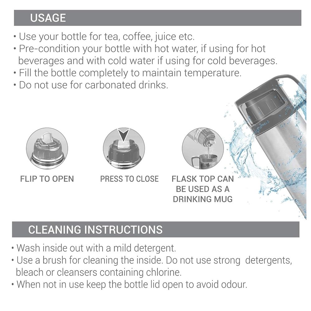 Milton Thermosteel Glassy Drinking Cup Lid, 750 ml, Grey