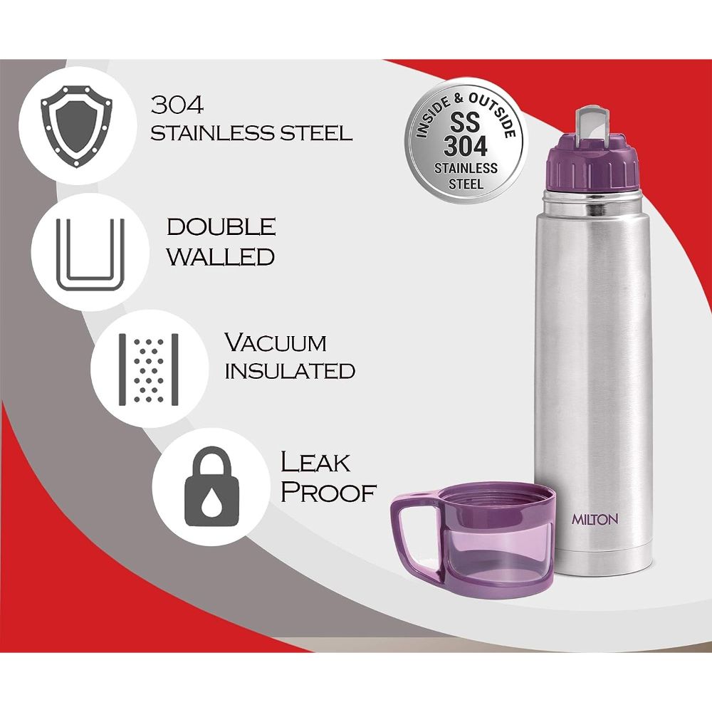 Milton Thermosteel Glassy Drinking Cup Lid, 750 ml, Pink