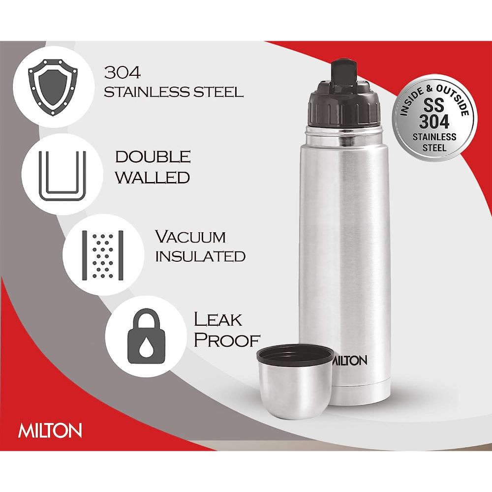 Milton Vacuum Flasks Thermosteel Flip Lid 750 ml, Steelplain