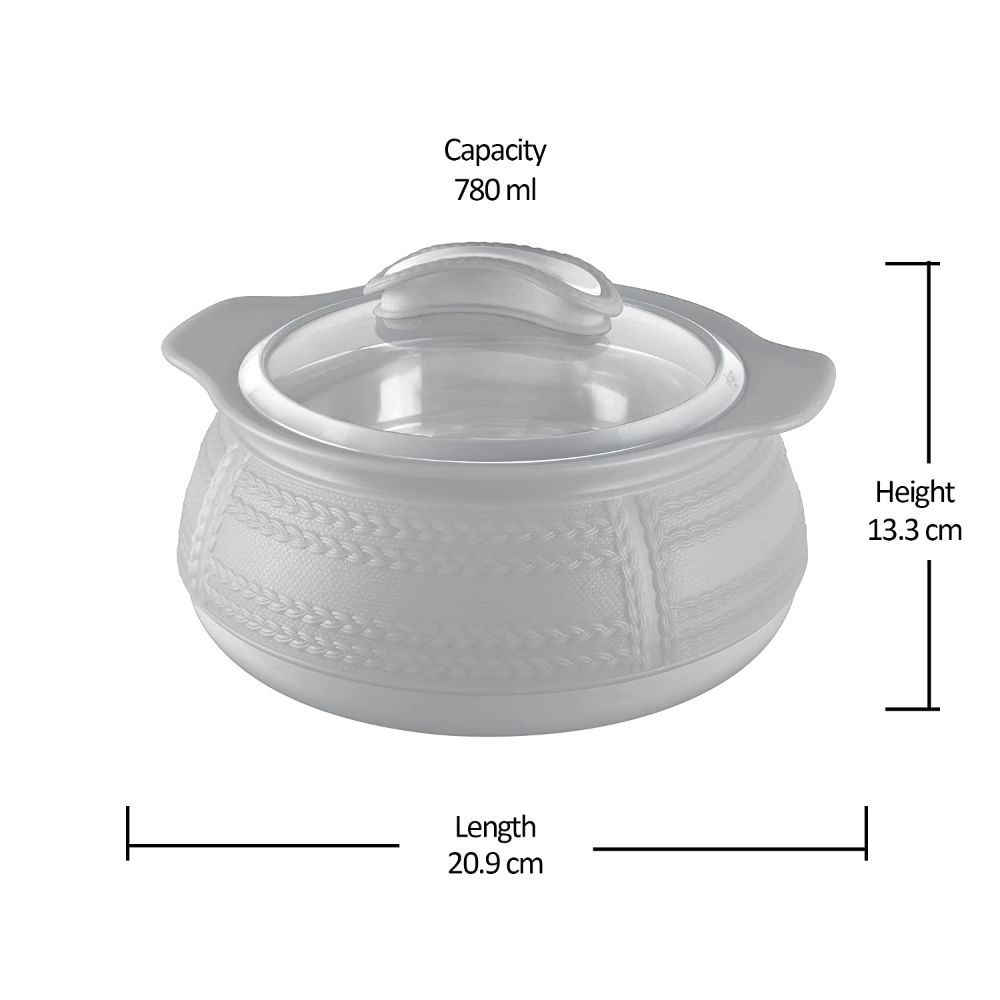 Milton Weave 1000 Insulated Inner Stainless Steel Casserole with Glass Lid, 780 ML, Blue | BPA Free | Food Grade | Easy to Carry | Easy to Store | Ideal For Chapatti | Roti | Curd Maker