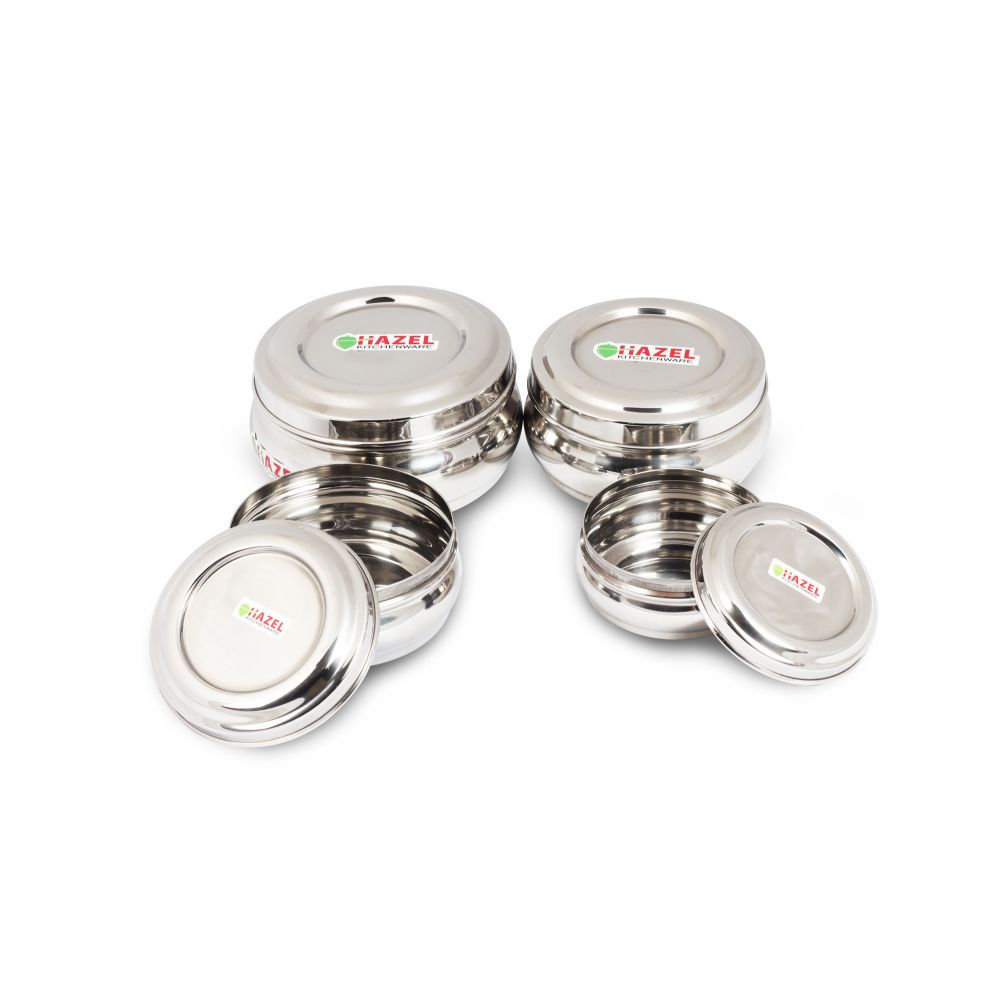 HAZEL Stainless Steel Kitchen Storage Containers, 250 ml To 1000 ml, Sliver, Set Of 4
