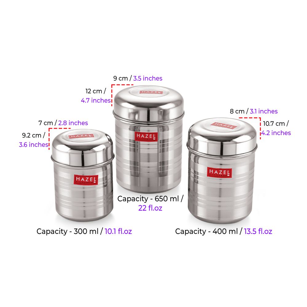 HAZEL Stainless Steel Kitchen Containers for Storage Set of 3 | Airtight Containers for Food Storage