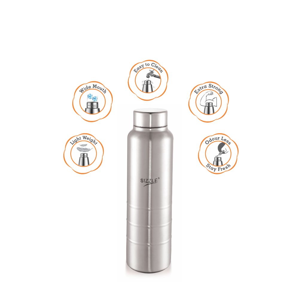Sizzle New Design Unbreakable Stainless Steel Leak Proof Fridge Water Bottle, 1 pc, 1000 ml, Silver