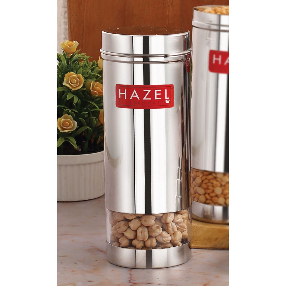 HAZEL Fridge Storage Container for Kitchen Storage | See through Refrigerator Storage Slim Container | Stainless Steel Food Storage Container For Kitchen 600 ML, Silver