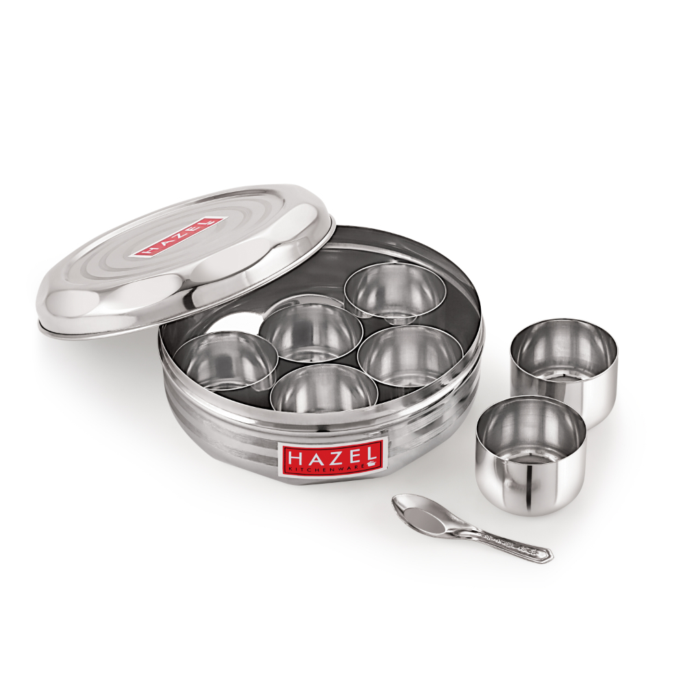 HAZEL Stainless Steel Masala Box, Dabba, Spice Container, Diameter: 18.5 cm