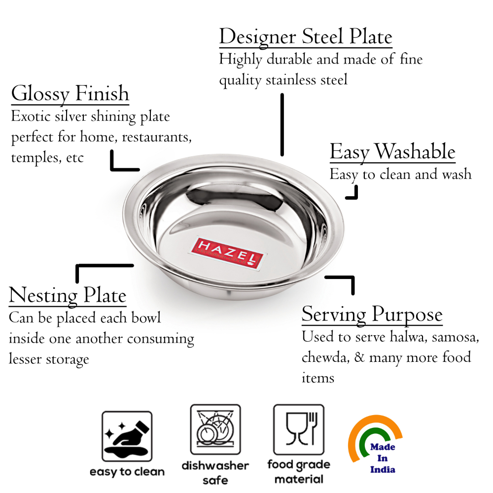 HAZEL Steel Dahi wada Mixing Bowl Set of 4 19 cm X 4.5 cm 600 ml