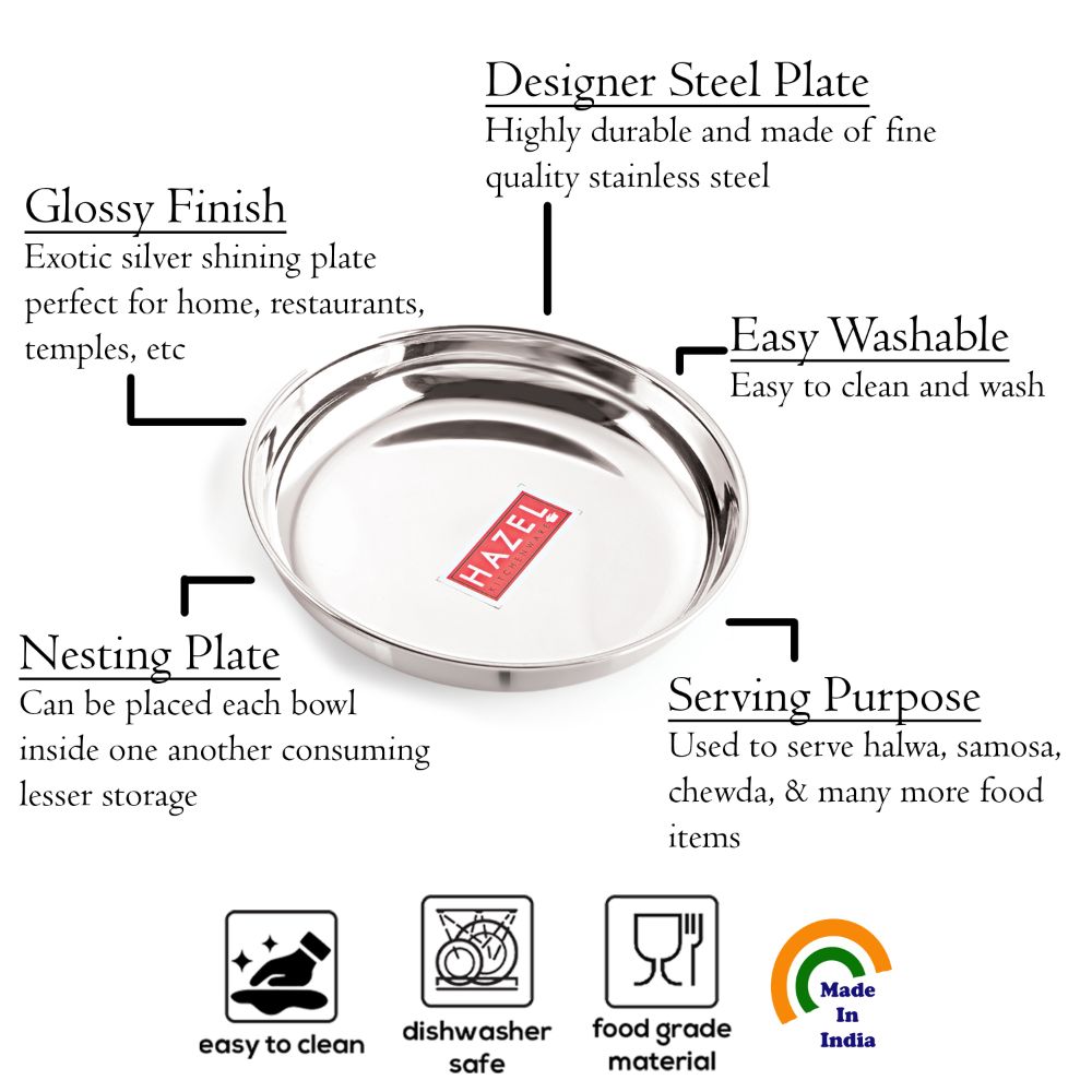 HAZEL Premium Steel Serving Plate Set of 3, 21.5 cm X 3 cm 825 ml