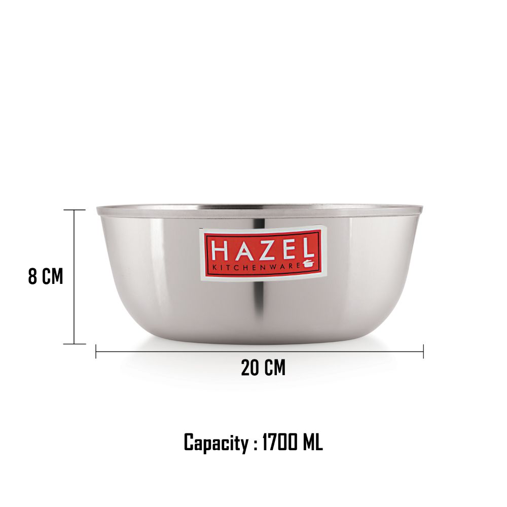 HAZEL Stainless Steel Mixing Bowl Wati Set of 3, 20 cm X 8 cm 1700 ml