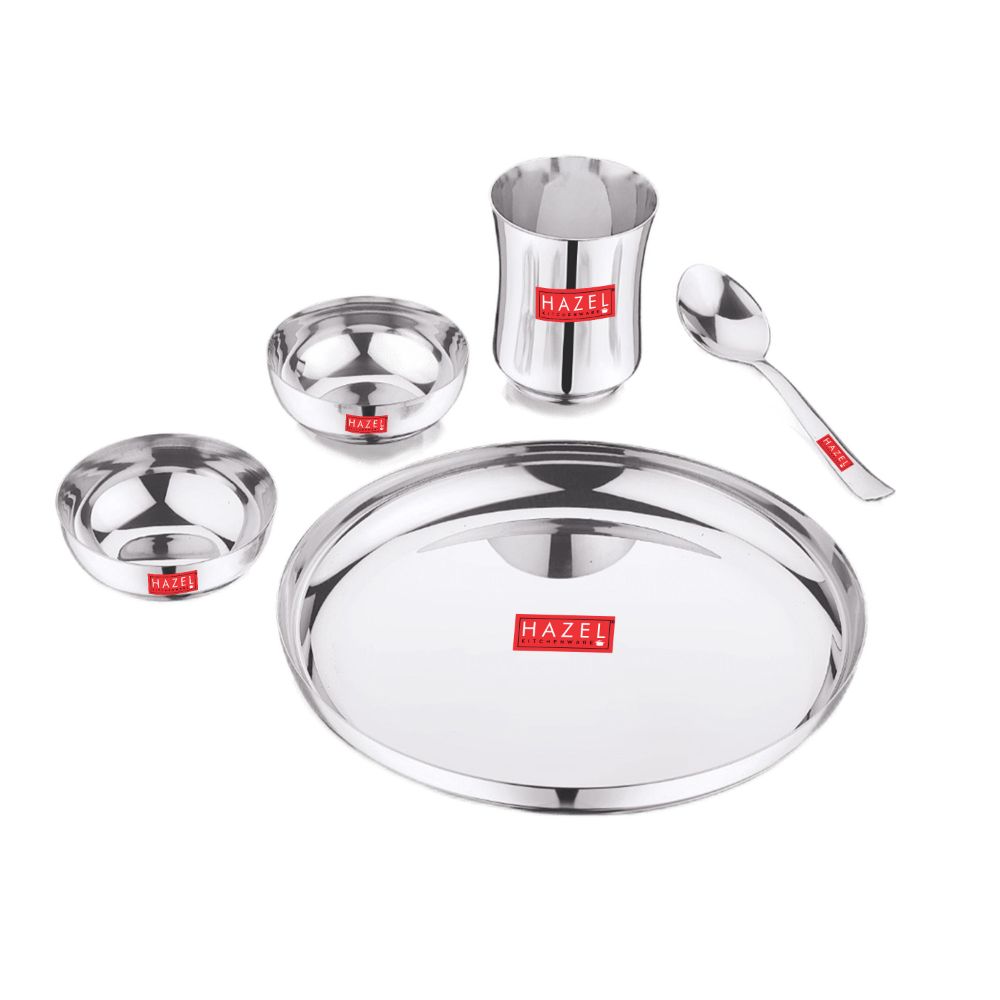 HAZEL Stainless Steel Dinner Set For Kids | APPLE Baby Dinner Set Combo of Steel plate, glass, Bowl & Spoon | Baby Dinner Set for 6 to 12 month
