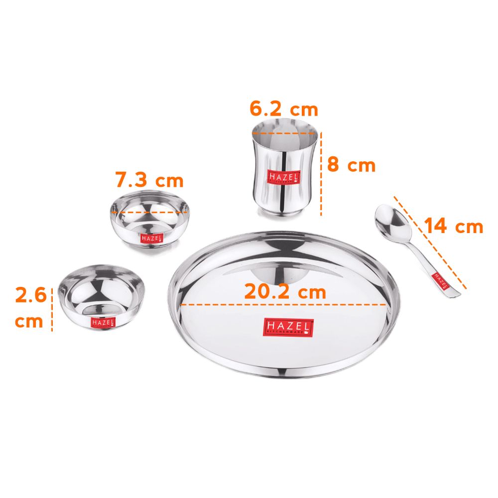 HAZEL Stainless Steel Dinner Set For Kids | APPLE Baby Dinner Set Combo of Steel plate, glass, Bowl & Spoon | Baby Dinner Set for 6 to 12 month