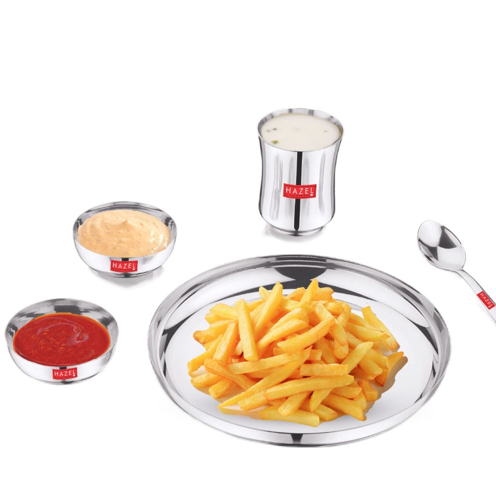 HAZEL Stainless Steel Dinner Set For Kids | APPLE Baby Dinner Set Combo of Steel plate, glass, Bowl & Spoon | Baby Dinner Set for 6 to 12 month
