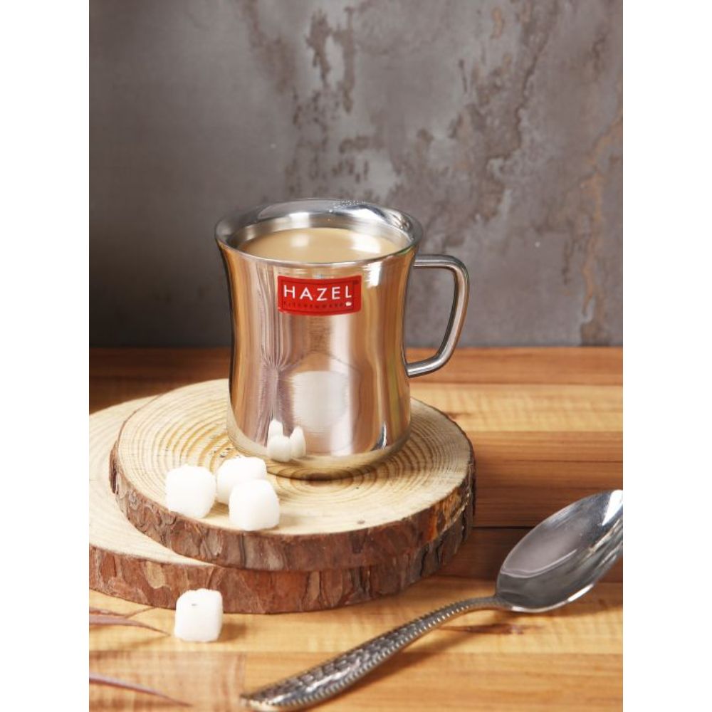HAZEL Stainless Steel Green Tea Coffee Big Damaru Plain Mug, 1 Pc, 200 ml