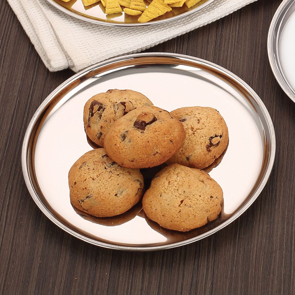 HAZEL Stainless Steel Breakfast Plate with Glossy Finish | Quarter Plates for Kids Serveware Tableware | Thali plates For Kitchen | Serving Plates Set of 1, 23.5 cm