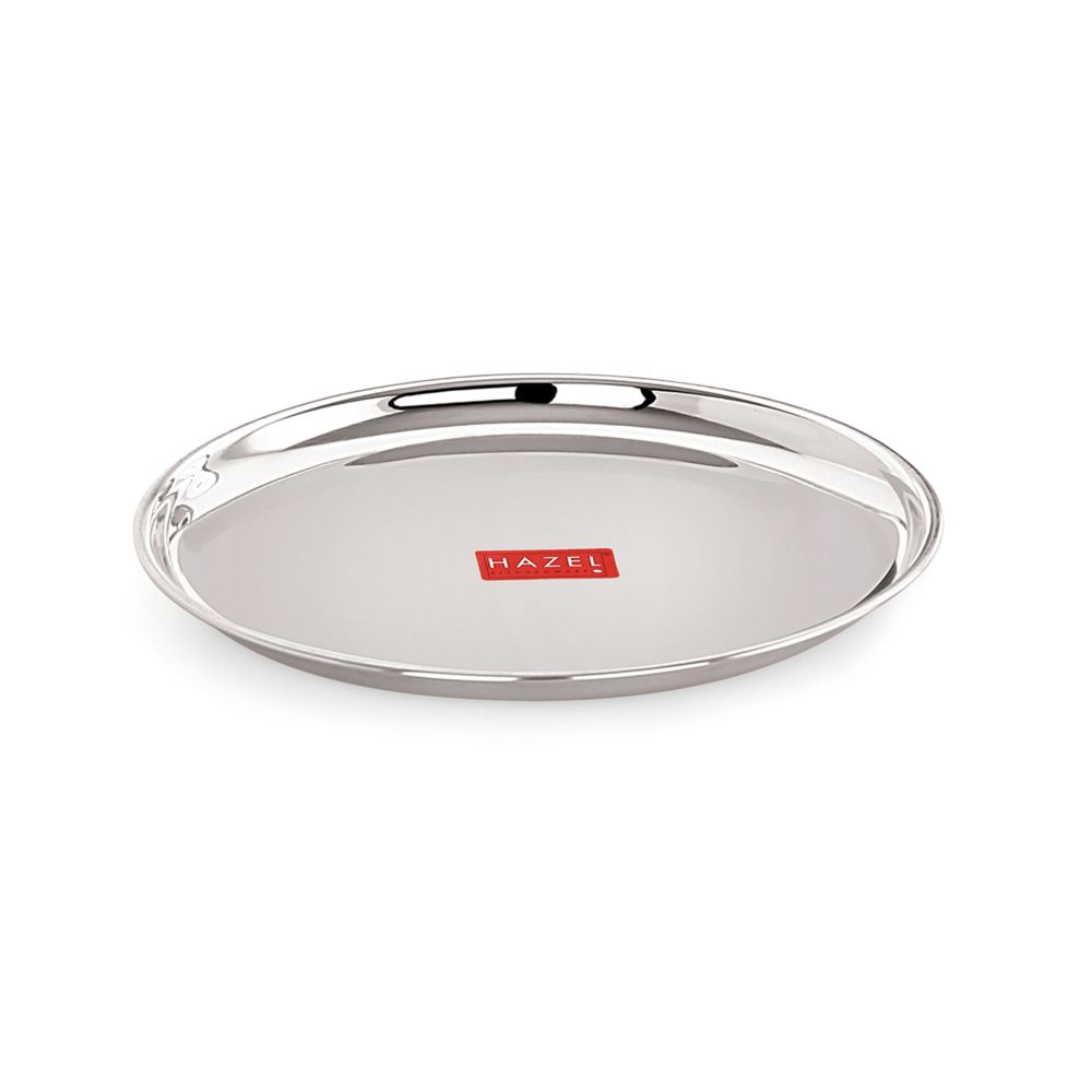 HAZEL Stainless Steel Breakfast Plate with Glossy Finish | Quarter Plates for Kids Serveware Tableware | Thali plates For Kitchen | Serving Plates Set of 1, 23.5 cm