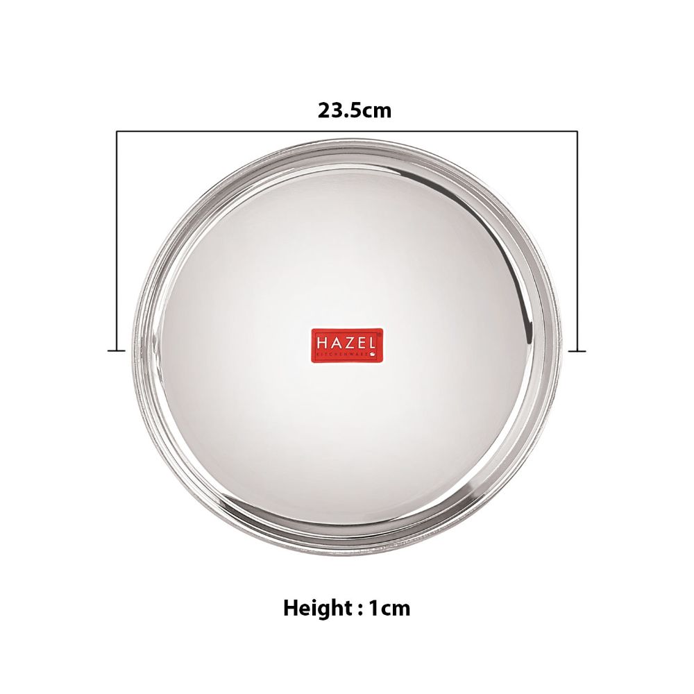 HAZEL Stainless Steel Breakfast Plate with Glossy Finish | Quarter Plates for Kids Serveware Tableware | Thali plates For Kitchen | Serving Plates Set of 1, 23.5 cm