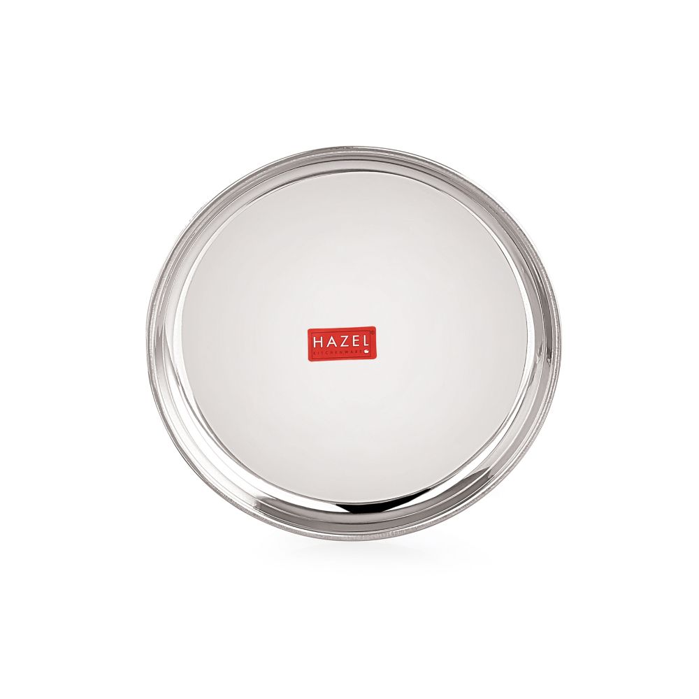 HAZEL Stainless Steel Breakfast Plate with Glossy Finish | Quarter Plates for Kids Serveware Tableware | Thali plates For Kitchen | Serving Plates Set of 1, 23.5 cm