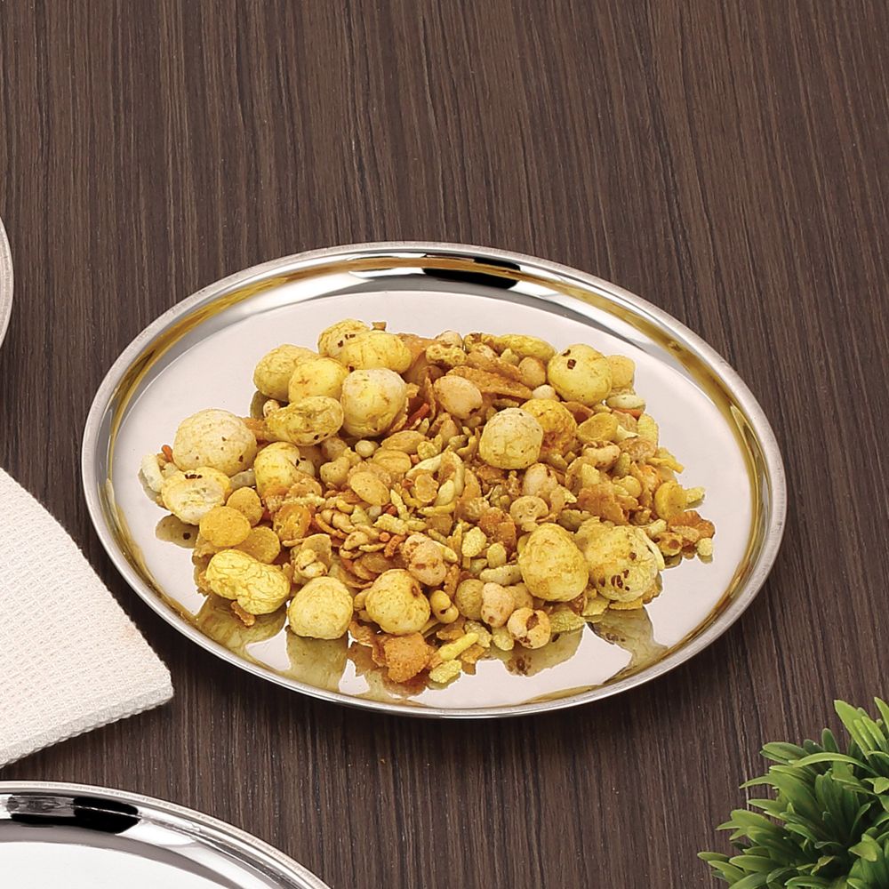 HAZEL Stainless Steel Breakfast Plate with Glossy Finish | Quarter Plates for Kids Serveware Tableware | Thali plates For Kitchen | Serving Plates Set of 1, 23.5 cm