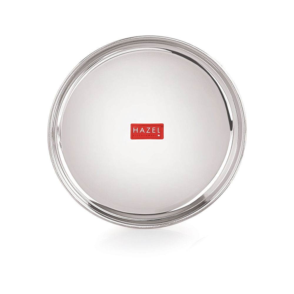 HAZEL Stainless Steel Serving Plate with Glossy Finish | Thali plates For Kitchen | Serveware Snacks Plates for Kids | Breakfast Plates Set of 6, 21 cm