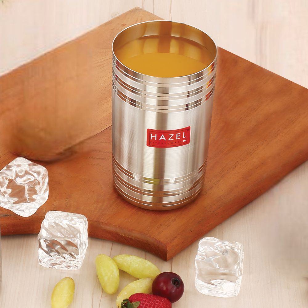 HAZEL Stainless Steel Glass for Drinking Water | Unbreakable Glass Set of 1 with Glossy Finish Design & Dishwasher Safe, 450 ML