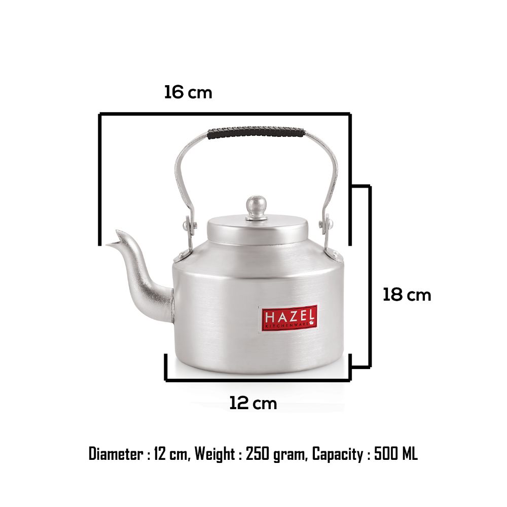 HAZEL Aluminium Indian Traditional Kettle Tea Coffee Pot Chai Maker With Handle, 12 cm, 500 ML