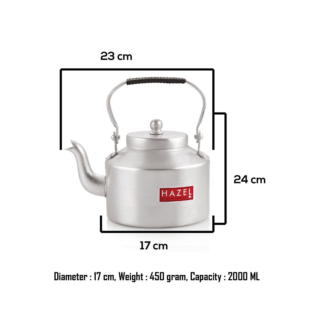 HAZEL Aluminium Indian Traditional Kettle Tea Coffee Pot Chai Maker With Handle, 17 cm, 2000 ML