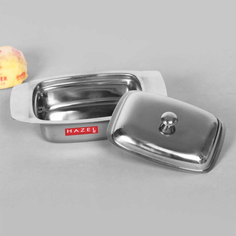 HAZEL Stainless Steel Butter Box with Lid | Butter Dish with Cover for Storing 500 gram Butter