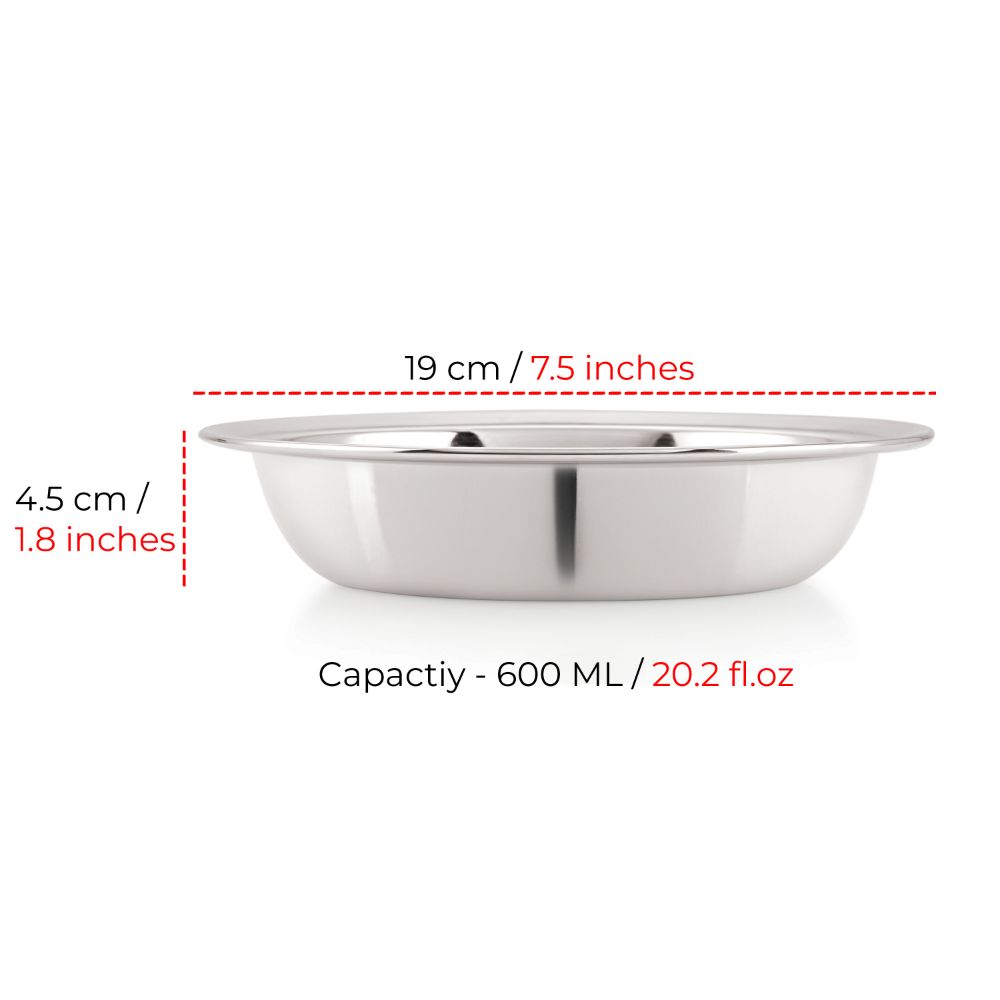 HAZEL Stainless Steel Snack Bowl / Plate Set | Small Steel Bowls Dish For Snacks | Breakfast Bowls, 600 ML