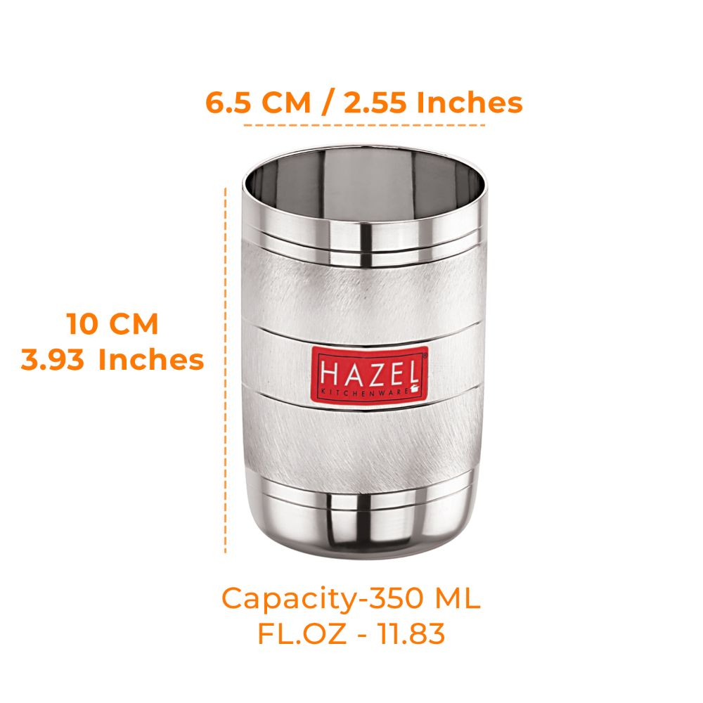 HAZEL Drinking Glasses Set of 1 | Stainless Steel Unbreakable Glass Set with Glossy Finish Design & Dishwasher Safe, 350 ML