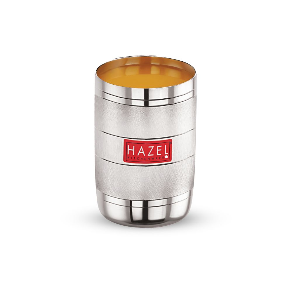 HAZEL Drinking Glasses Set of 1 | Stainless Steel Unbreakable Glass Set with Glossy Finish Design & Dishwasher Safe, 350 ML