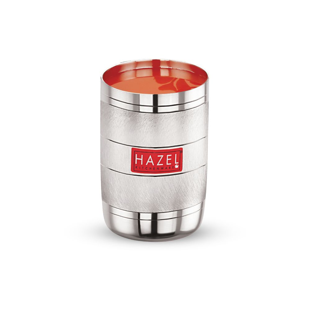 HAZEL Drinking Glasses Set of 1 | Stainless Steel Unbreakable Glass Set with Glossy Finish Design & Dishwasher Safe, 350 ML